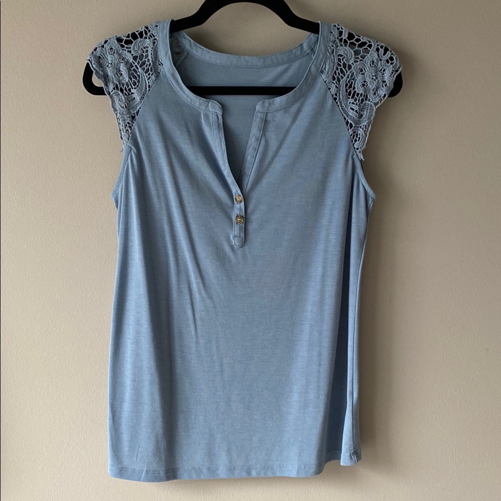 Light Blue Lace Sleeve Women's Top